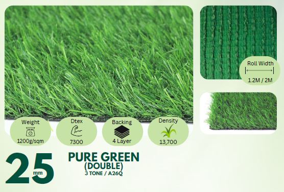 25mm Pure Green Artificial Grass