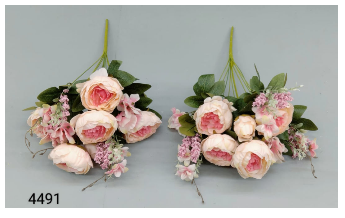 11 Head Peach Camellia Rose Bunch